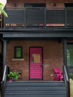 pink front door porch